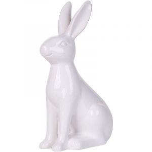 Beliani Figurine décorative lapin en céramique blanc 26 cm RUCA