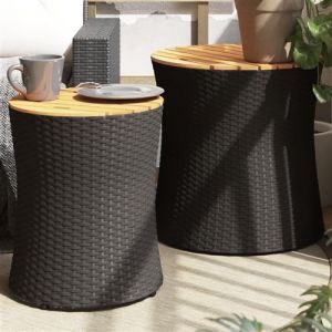 VidaXL Tables d'appoint de jardin 2 pcs dessus en bois noir poly rotin