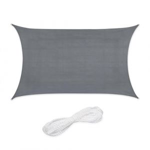 Relaxdays Voile d'ombrage rectangulaire, 2 x 3 m, Toile ombrage, Tissu PE-HD, avec tendeurs, Gris fonc&eacute;