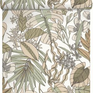 Lutèce Papier peint vinyle ARTY tropical leaf taupe