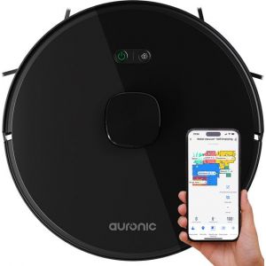 Auronic Robot Aspirateur - Avec fonction balayage - WiFi et App - Station de charge - Animaux domestiques - Robot balayeur - Navigation laser - Noir