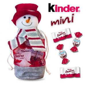 KINDER Noël Petit sac Bonhomme de Neige garni de 30 KINDER Schokobons et Mini-Bueno Prêt à Offrir