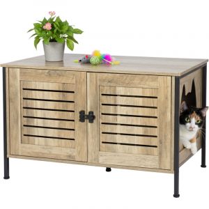 Relaxdays Armoire cache-liti&egrave;re, serrure, s&eacute;parateur, entr&eacute;e lat&eacute;rale, H x L x P 50,5 x 80 x 45 cm, marron