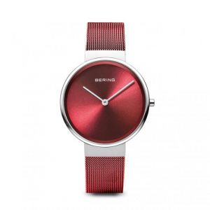 Bering Montre 14531-303 - Boîtier acier brillant cadran rouge bracelet acier milanais rouge Femme