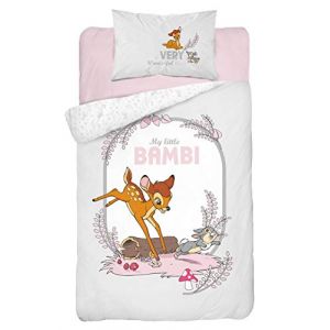 Parure de Lit pour Bébé Housse de Couette Bambi et Panpan 100x135 cm + Taie, 100% Coton, Gris