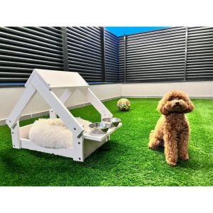 Niche d'intérieur pour chien couleur blanche - Lit en bois naturel fsc pour chiens et chats petits et moyens - Maison pour animaux - 2 supports de