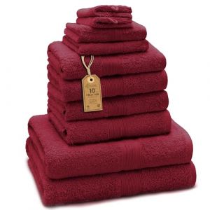 Frottier Handtuch-Set 4X Handt&uuml;cher 2X Duscht&uuml;cher 2X G&auml;stet&uuml;cher 2X Waschhandschuhe Bordeaux rot