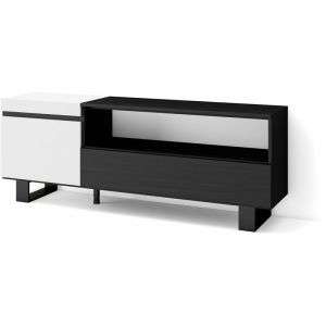Meuble tv, Banc Télé, Grand espace de Rangement, 150x57x35cm, Pour les tv jusqu'à 65', Design industriel, Style moderne, Blanc et noir - Skraut Home