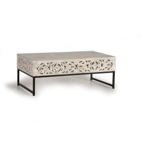 Table basse en manguier et pieds en métal vieilli