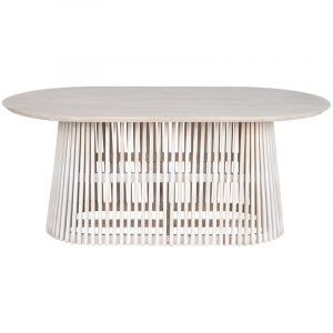 Pegane Table à manger, table de repas ovale en bois coloris blanc - longueur 180 x profondeur 100 x Hauteur 75 cm
