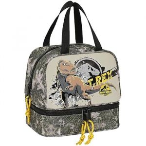 Safta JURASSIC World WARNING - Sac à goûter, qualité et résistance maximale, pour repas, goûter et petit déjeuner, 20 x 15 x 20 cm, couleur grise, gris, Estándar, Décontracté