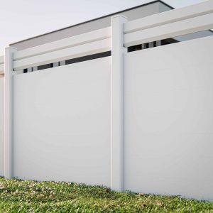 Kit Clôture PRO PVC Blanc H. 180 cm x L. 5.70 m - 2 Lisses claire-voie + 7 Soubassements