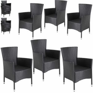 Chaise de jardin en poly rotin, lot de 6, noire, empilable