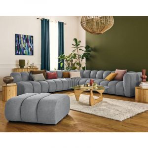 Lisa Design - Debbie - canap&eacute; modulable d'angle gauche 5 places en tissu textur&eacute; - gris