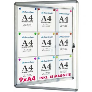 Tableau d'affichage Vitrine 70 x 97 cm 9 x A4 Avec 18 aimants - Argent