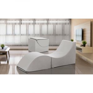 Lit pliant Dabaz, Pouf convertible en lit simple, 100% Made in Italy, Pouf convertible en chaise longue en éco-cuir, Cm 130x50h50, Blanc - Dmora