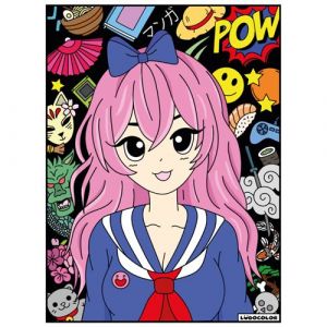 LudoColor Tableau Velours &agrave; colorier Manga &eacute;coli&egrave;re, LUDO-LJE016