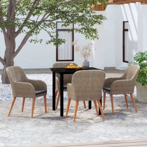 VidaXL Ensemble de salle à manger de jardin avec coussins 5 pcs Marron