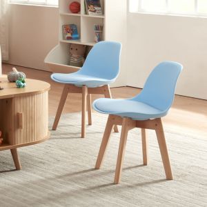 Set de 2 chaises pour enfants Elvdal rembourré en similicuir PU plastique hêtre bleu ciel en.casa