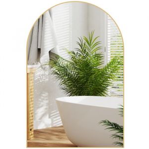 Homcom Miroir mural arqu&eacute; - Miroir mural arqu&eacute; - 60 x 90 cm - avec cadre en alliage d'aluminium - pour chambre, salon, entr&eacute;e - or