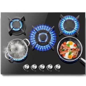 Plaque de cuisson SNDOAS 5 feux, 70 cm, avec protection automatique des flammes, gaz naturel et propane, encastrable, noire, 10 400 W, 220-240 V