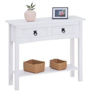 Idimex Table console RURAL table d'appoint en pin massif blanc avec 2 tiroirs et 1 étagère, meuble d'entrée style rustique en bois