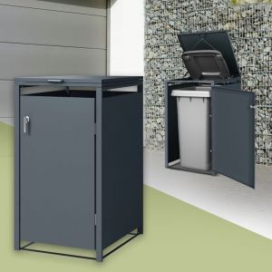 Image de Ml-design - Abri pour Poubelle, pour 1 Conteneur &agrave; Ordures, 240L, 68x80x116,3cm, en Acier, Anthracite, Conteneur avec Couvercle Rabattable, Porte &agrave;
