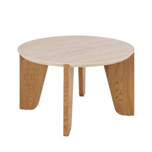 Image de DRAWER Table basse ronde en effet travertin ø80cm - Beige - Vivo