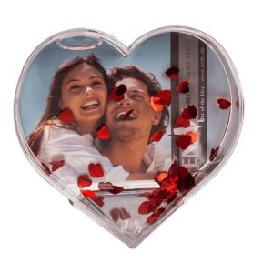 Cadre Photo C&oelig;ur 3D avec c&oelig;urs rouges brillants pour photo 9,5 x 9,5 cm - Pele-Mele Photo - Objet D&eacute;coratif