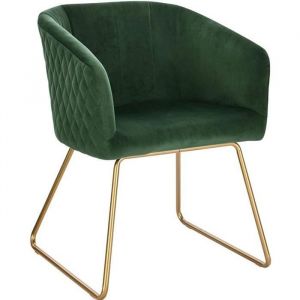 Image de Chaise de Salle à Manger Chaise de Cuisine Chaise Salon en Velours Fauteuil Chaise Pieds en métal doré Vert Foncé Woltu