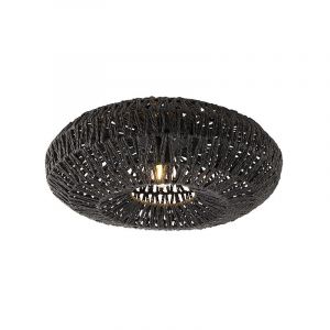 Qazqa Rétro Retro Plafondlamp Zwart 50 Cm - Lina Papier /Acier Noir Rond / Luminaire / Lumiere / Éclairage / Intérieur / Salon / Cuisine E27 Max. 1 X 60 Watt