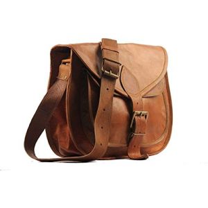 ALASKA EXPORTS Sacoche à bandoulière en cuir véritable pour femme - Style rétro rustique vintage - 22,9 x 28,9 cm, marron, 9 X 11 X 3.5 inch