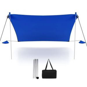 Costway Tente De Plage 4 Personnes 3 X 3m-Anti Uv Upf50+-Sac De Transport Portable-4 Sacs Pour Sable-Piquets De Sol-2 Poteaux-Bleu