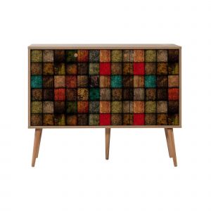 Dmora - Buffet Dpavarin, Buffet du salon, Commode de salon, Garde-manger de cuisine, 120x36h90 cm, Chêne et Multicolore