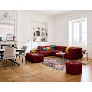 Gallata - canapé Chesterfield d'angle gauche - 5 places - en velours - Rouge