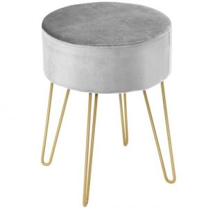 Tabouret en velours moderne tabouret de maquillage rond tabouret rembourré tabouret jusqu'à 100 kg tabouret de pied chargeable tabouret de siège (gris)