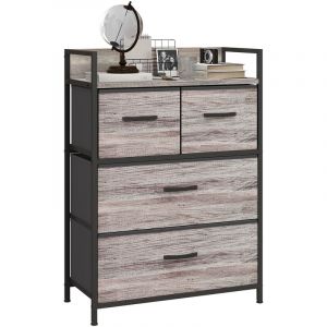 Homcom Commode - 4 tiroirs en tissu pliables et amovibles - étagère ouverte - cadre en métal - 60 x 29 x 85 cm - effet bois gris