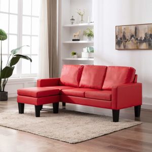 VidaXL Canapé à 3 Places avec Repose-pied Similicuir Rouge