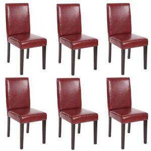 Mendler Lot de 6 chaises de séjour Littau, simili cuir, brun rouge, pieds foncés