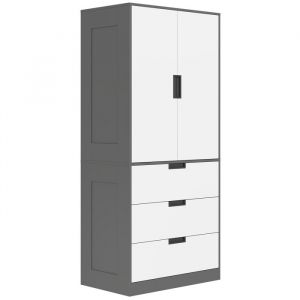 Homcom Armoire chambre penderie - 2 portes 3 tiroirs tringle de suspension - panneau de particules - 80x50x180cm - gris et blanc