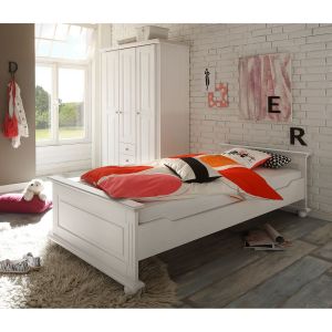 Emob Lit simple blanc Laurel en pin massif &agrave; l'esprit classique. Adapt&eacute; &agrave; un matelas & un sommier &agrave; lattes de 90x200 cm (pas inclus).