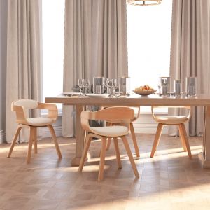 VidaXL Chaises de salle &agrave; manger Similicuir et bois courb&eacute; 4 pcs Cr&egrave;me