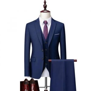 Costume Homme Mariage 3 Pièces Slim Fit Formel Veste Gilet Et Pantalon(Marine-3xl)