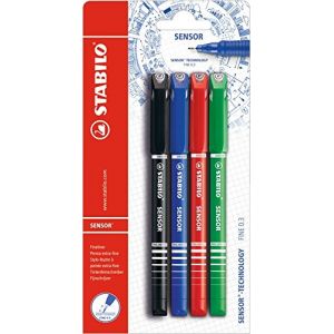 Stabilo Sensor - Lot de 4 feutres 0,3 mm rouge/bleu/vert/noir