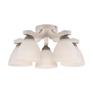 Lumiere Lamkur Lighting - Lamkur Adriano Plafonnier semi-encastr&eacute; &agrave; bras multiples, abat-jour en verre, h&ecirc;tre blanc, 5x E27