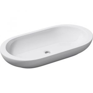 Image de Mai & Mai Lave main évier vasque 80x42,5x12 cm en céramique blanc ovale lavabo sans trop plein à poser BR5057