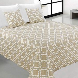 Couvre-Lit Quilt Matelass&eacute; avec 2 taies d'oreiller 40x40 cm- Beige Blanc - J-006, 220x240 cm