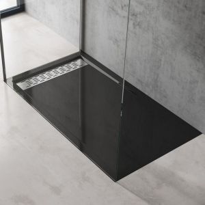 Doporro - Receveur de Douche Noir Bac à Douche Extra Plat Rectangulaire en Acrylique 90x140x5cm + Bonde AL01 Design Xetro04