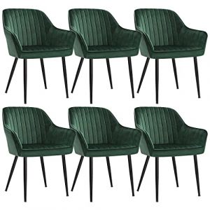Songmics Chaise Salle &agrave; Manger, Lot de 6, Chaise de Cuisine, Fauteuil en Velours, Rembourr&eacute;e, avec Accoudoirs, Charge Max. 120 kg, Pieds en M&eacute;tal, pour Salle &agrave; Manger, Vert et Noir d'Encre LDC087C01-6