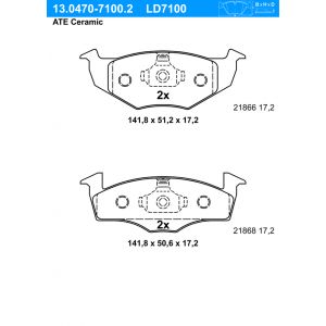 ATE Jeu de 4 plaquettes de frein 13.0470-7100.2